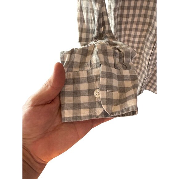 J.Crew Gray Check Stretch Button Up Shirt Medium Organic Cotton Plaid Casual - Picture 4 of 5